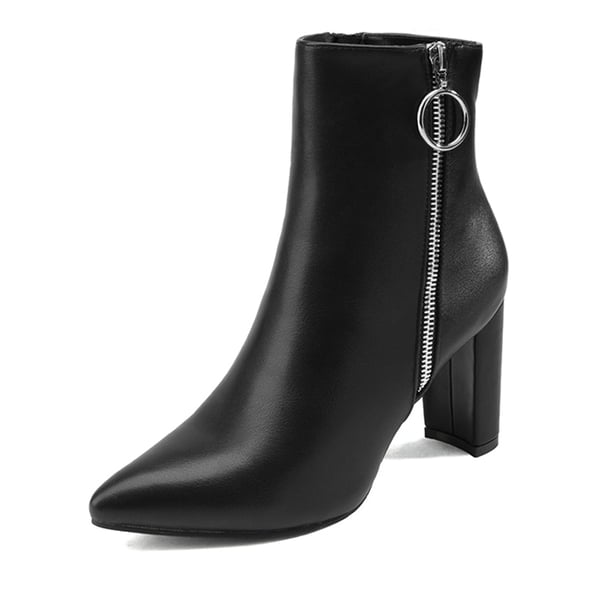 Chunky High Heel Ankle Boots - BLACK PU -  0